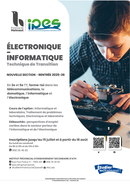 Electronique-Informatique : nouvelle section à l’IPES Ath pour la rentrée 2025-26