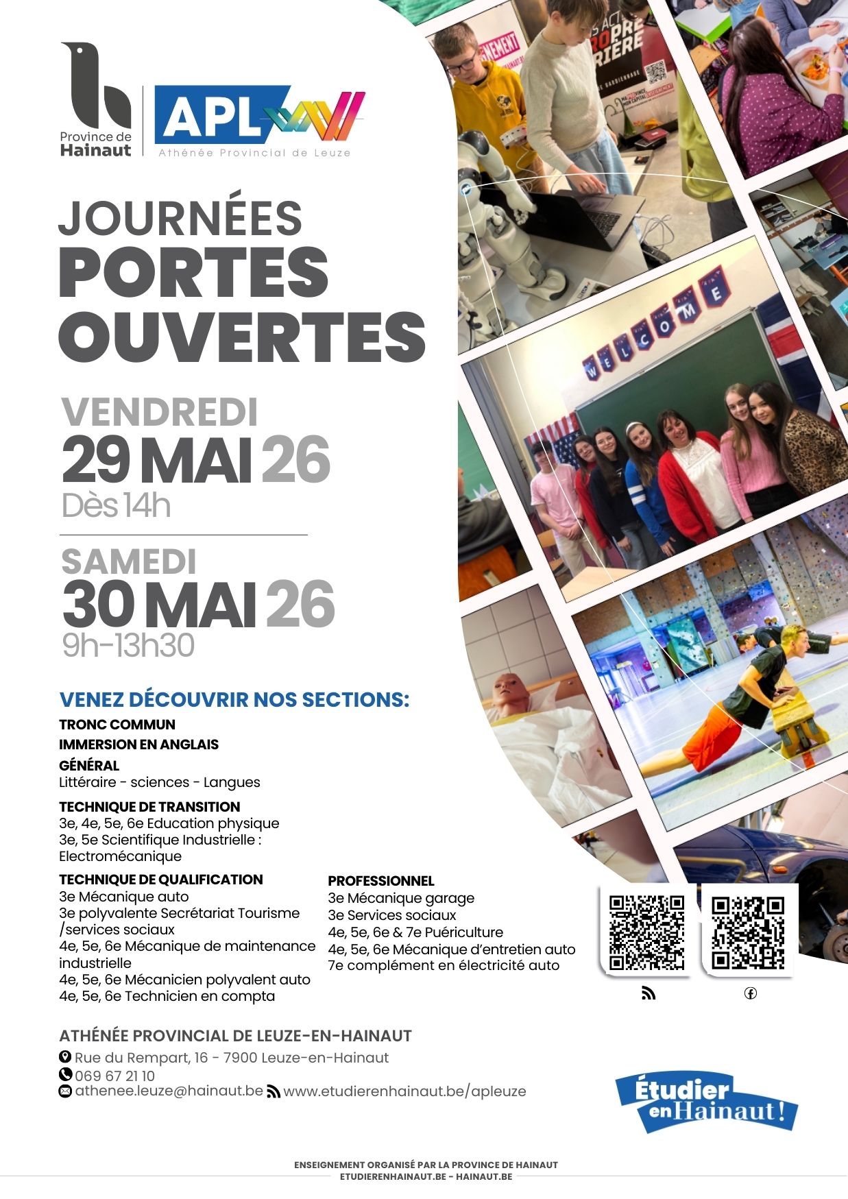 JPO de l’Athénée Provincial de Leuze, viens découvrir ton futur à deux pas de chez toi !