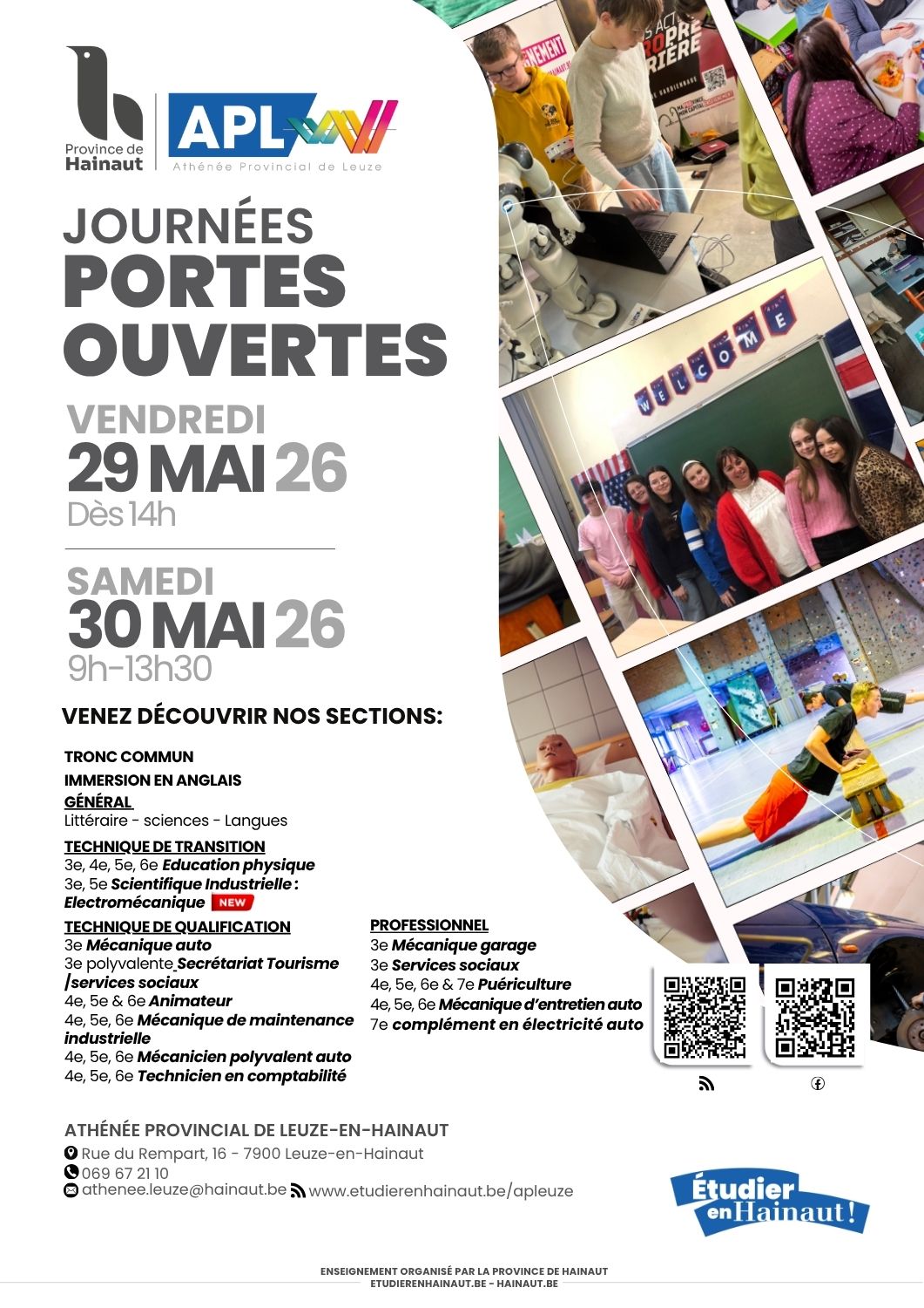 JPO de l’Athénée Provincial de Leuze, viens découvrir ton futur à deux pas de chez toi !