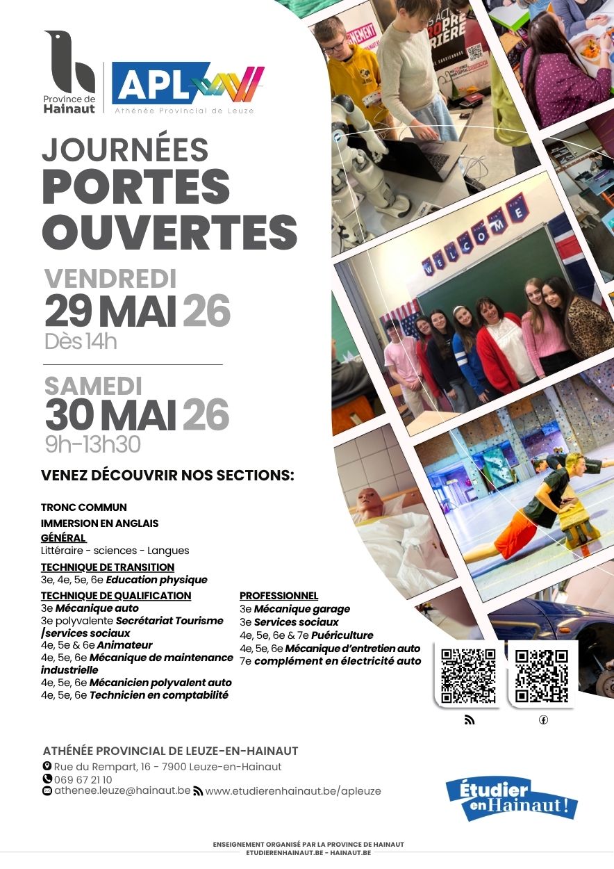 JPO de l’Athénée Provincial de Leuze, viens découvrir ton futur à deux pas de chez toi !