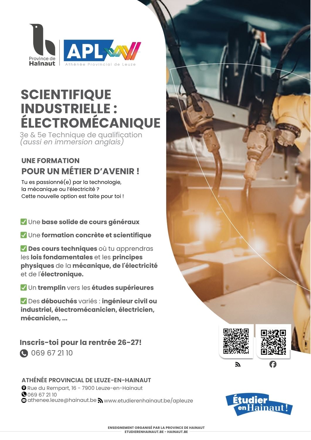 Nouvelle option dès la rentrée 2026-2027 : Scientifique industrielle – Électromécanique