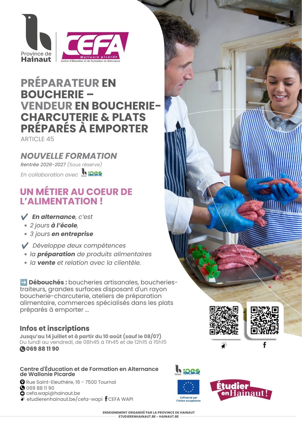 NOUVEAU 2026-2027 : Préparateur/Préparatrice en boucherie – Vendeur/Vendeuse en boucherie-charcuterie et plats préparés à emporter