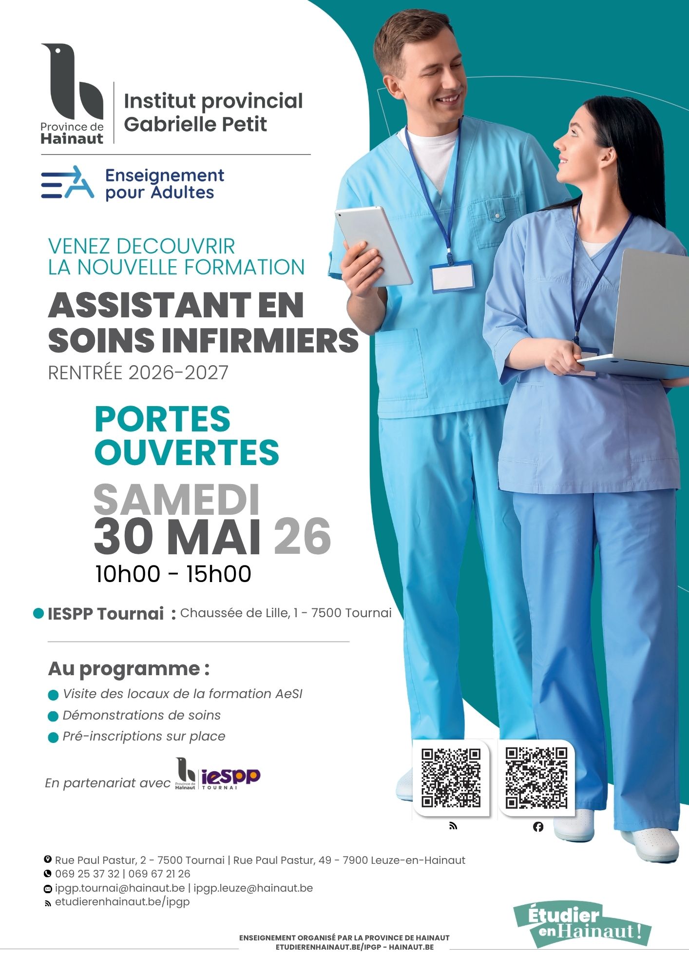 Assistant en soins infirmiers : découvrez cette nouvelle formation, à l'IESPP, lors des portes ouvertes de l'Institut provincial Gabrielle Petit