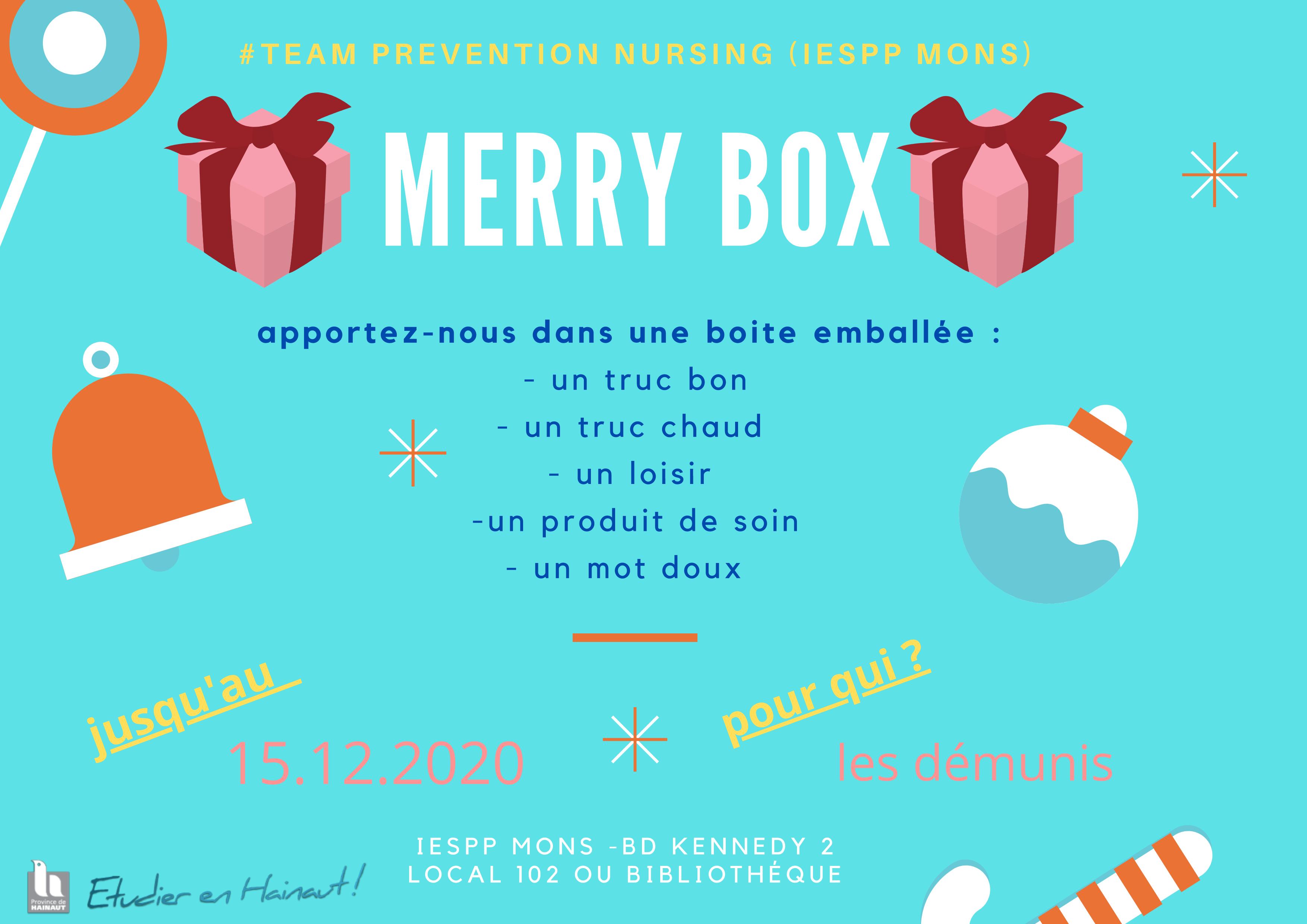 Plan de comm autour des Merry Box à l'IESPP Mons !