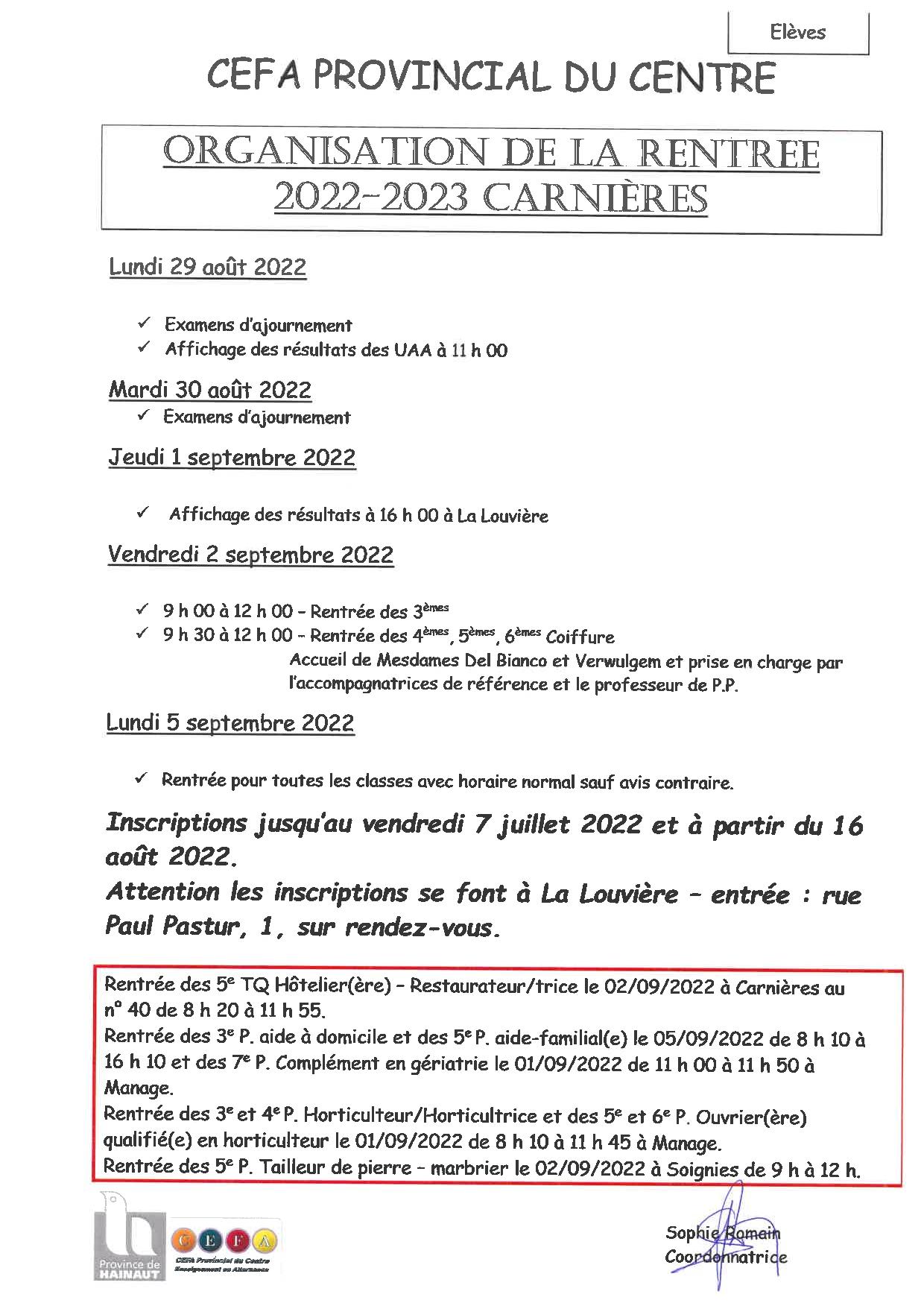 organisation rentrée Carnières page 002