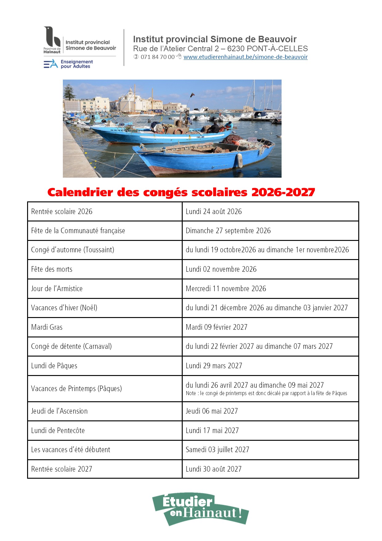 calendrier conges scolaires 2026.2027