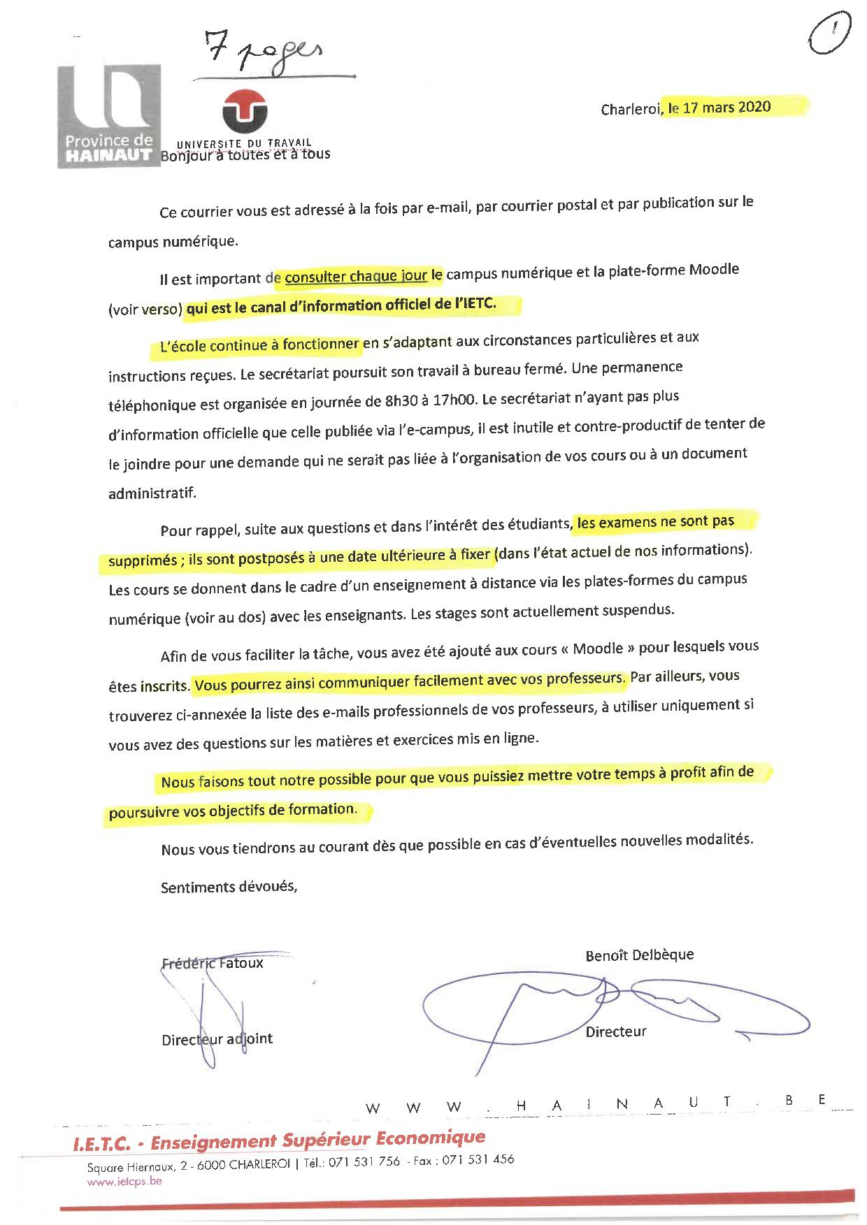 Informations COVID 19 page 001