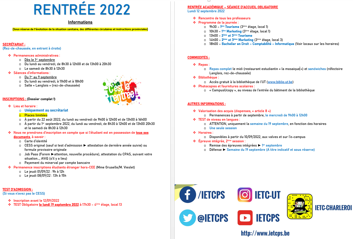 Affiche site internet dates rentrées