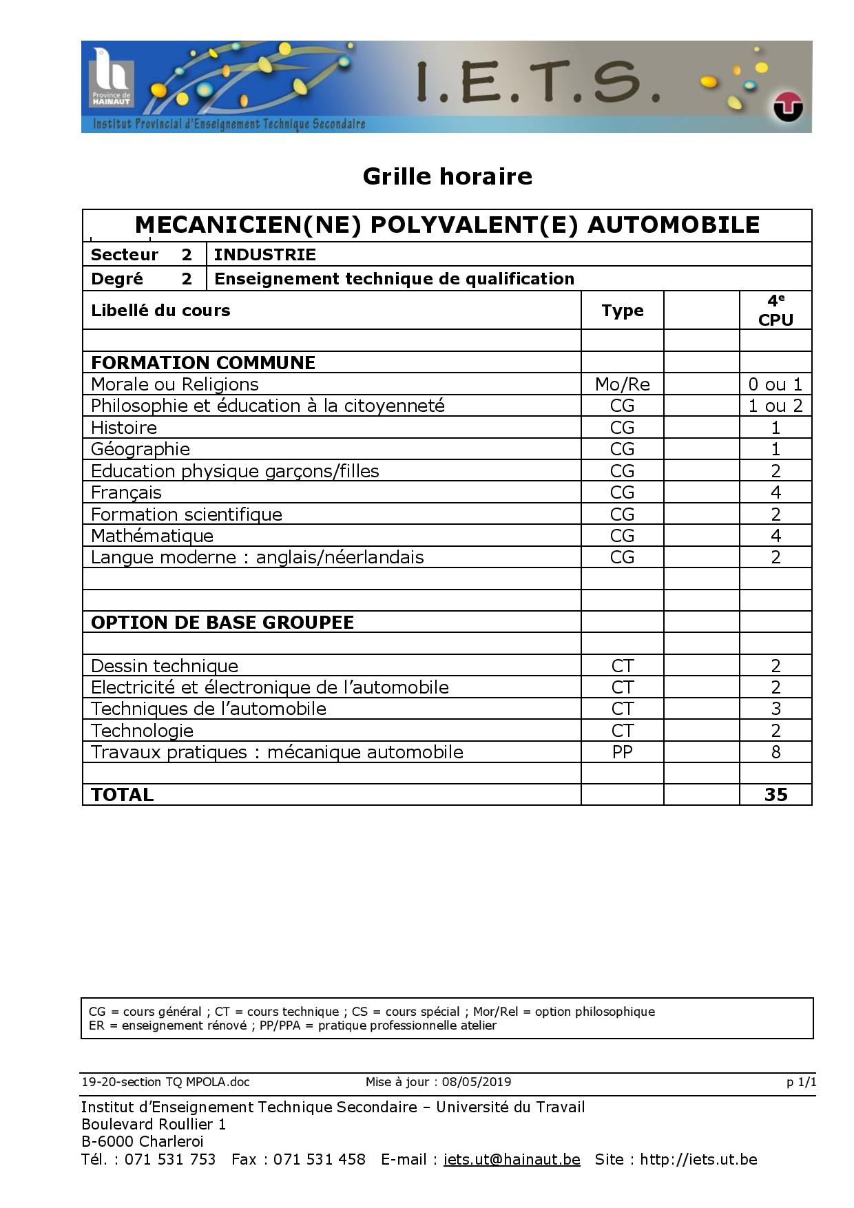 Grille Horaire 4 5 6 Tq Mpola Iets Charleroi Etudier En - 