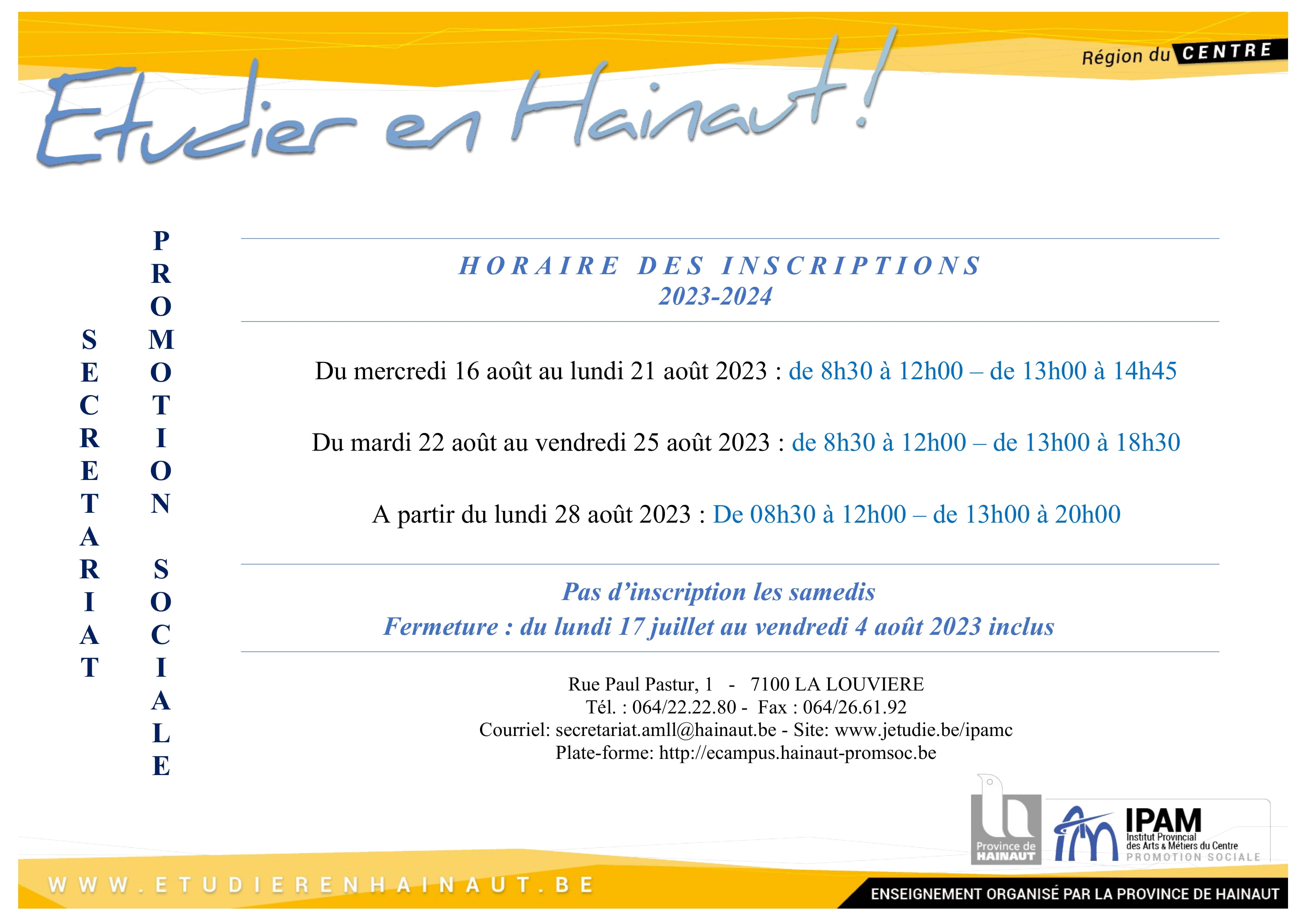 horaire inscriptions 2023 2024 NEW 1