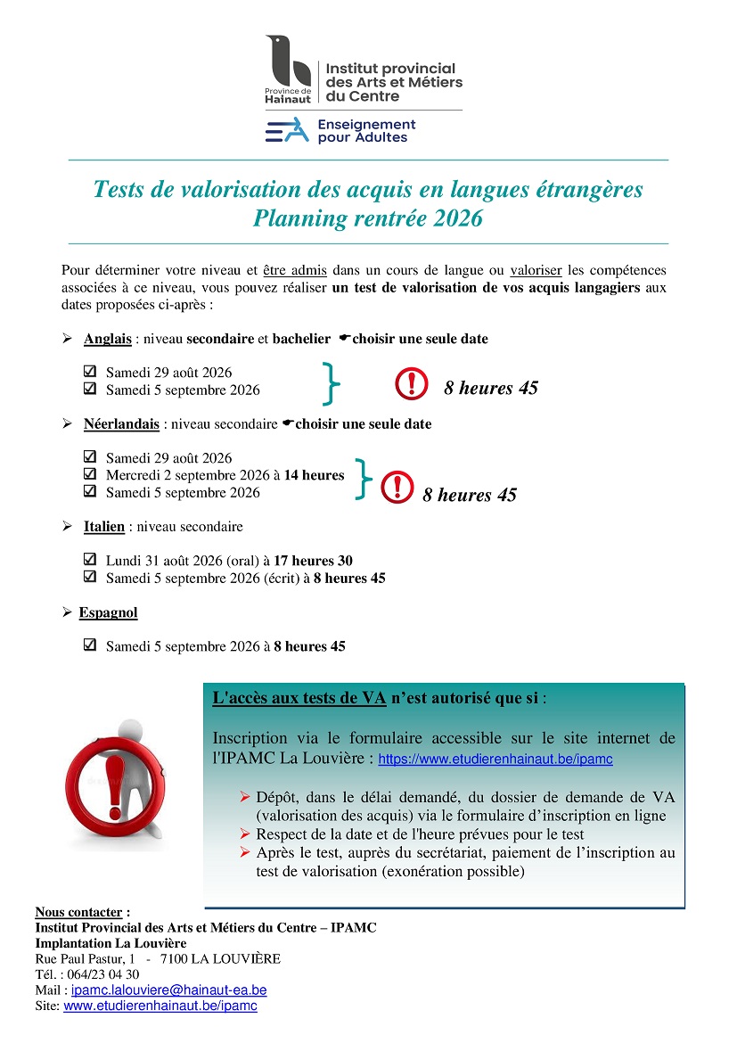 tests va langues planning 2026 2027
