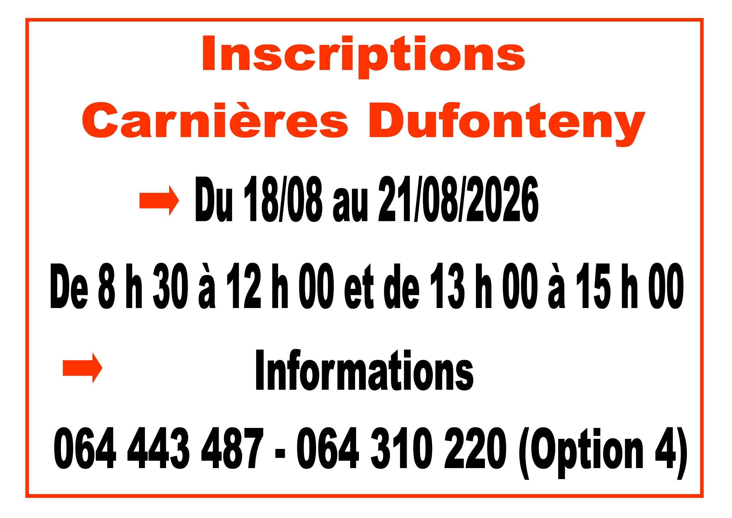 Les inscriptions Duf affiches