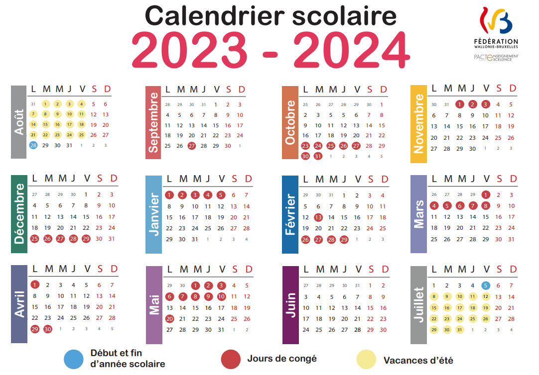 Calendrier scolaire 2023 2024