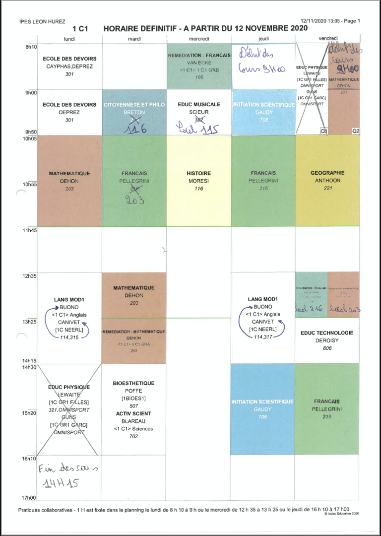 HORAIRES PREMIER DEGRE