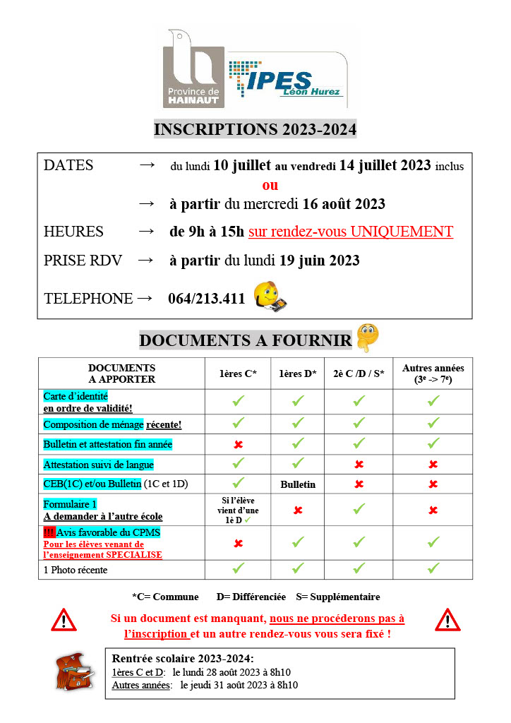 Informations inscriptions