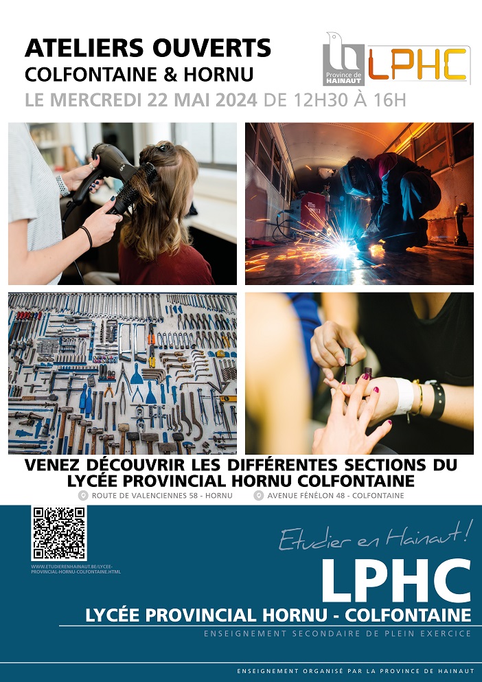 Le Lycée Provincial Hornu Colfontaine vous ouvre ses ateliers, le mercredi 22 mai, de 12h30 à 16h