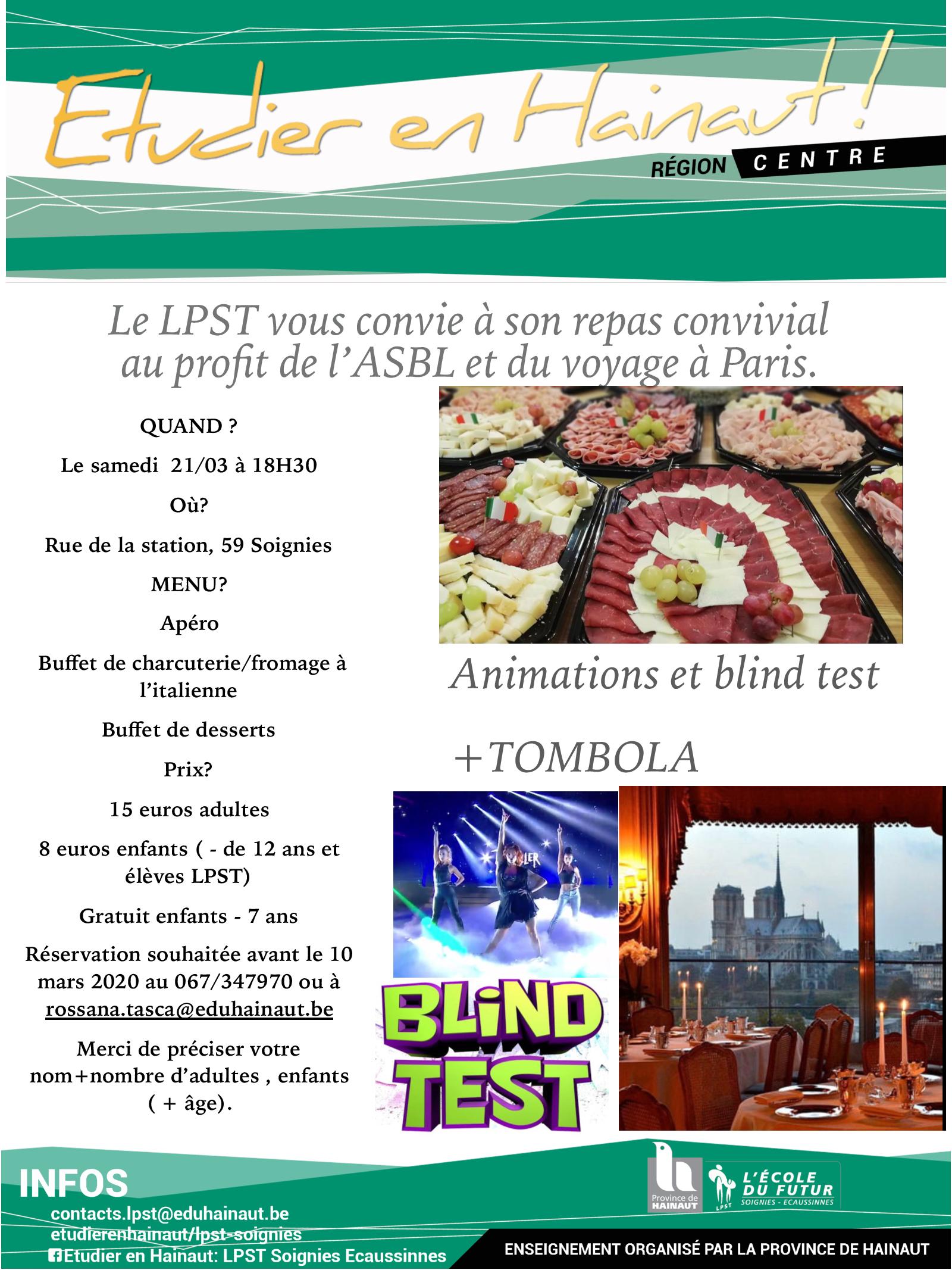 Souper convivial au profit de l'ASBL et du voyage à Paris